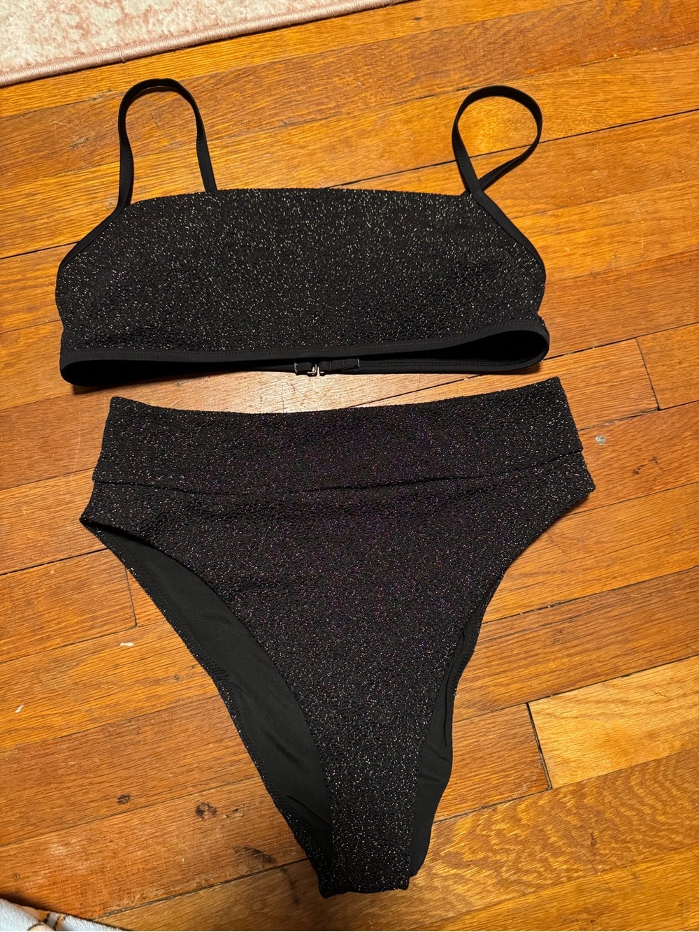 aerie Black Sparkle High-Waist Bikini Set